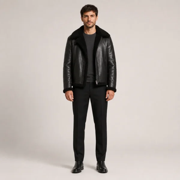 Men’s Boxy Black Sheepskin Jacket