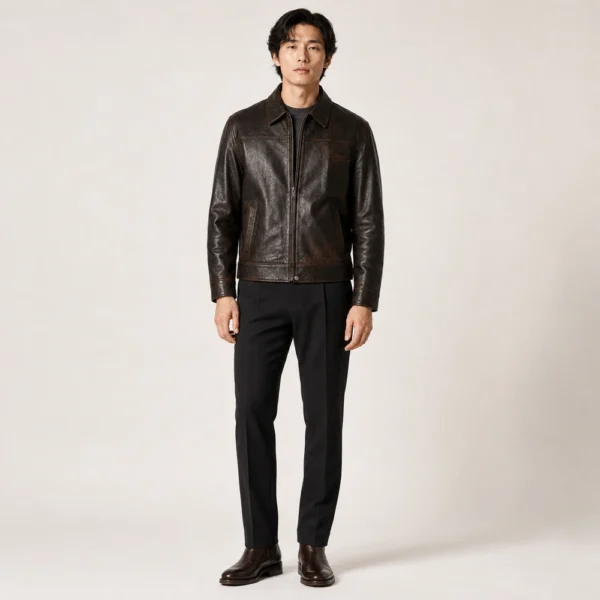 Men’s Wool Bomber Jacket In Burgundy Nappa leather